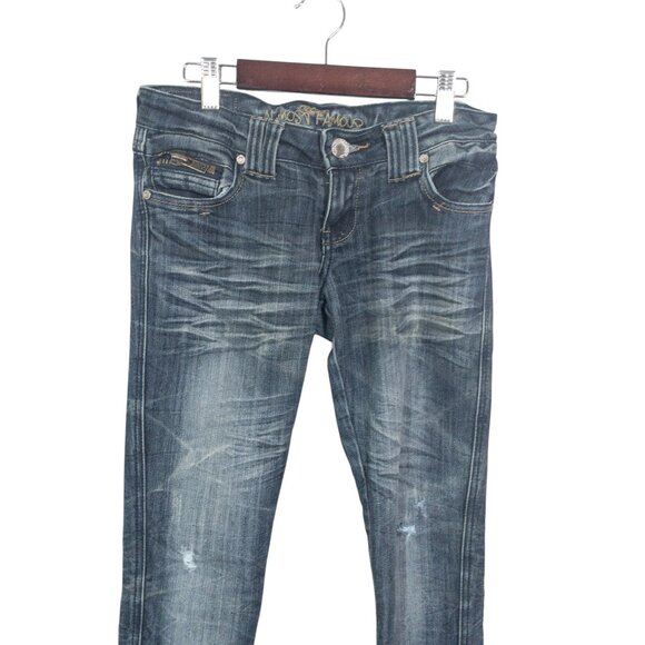 Almost Famous Y2K Low Rise Juniors Size 3 Faded Detail Pocket Dark Denim - Picture 3 of 14